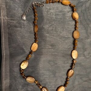 Chaps Tiger Eye Necklace silver tone clasp